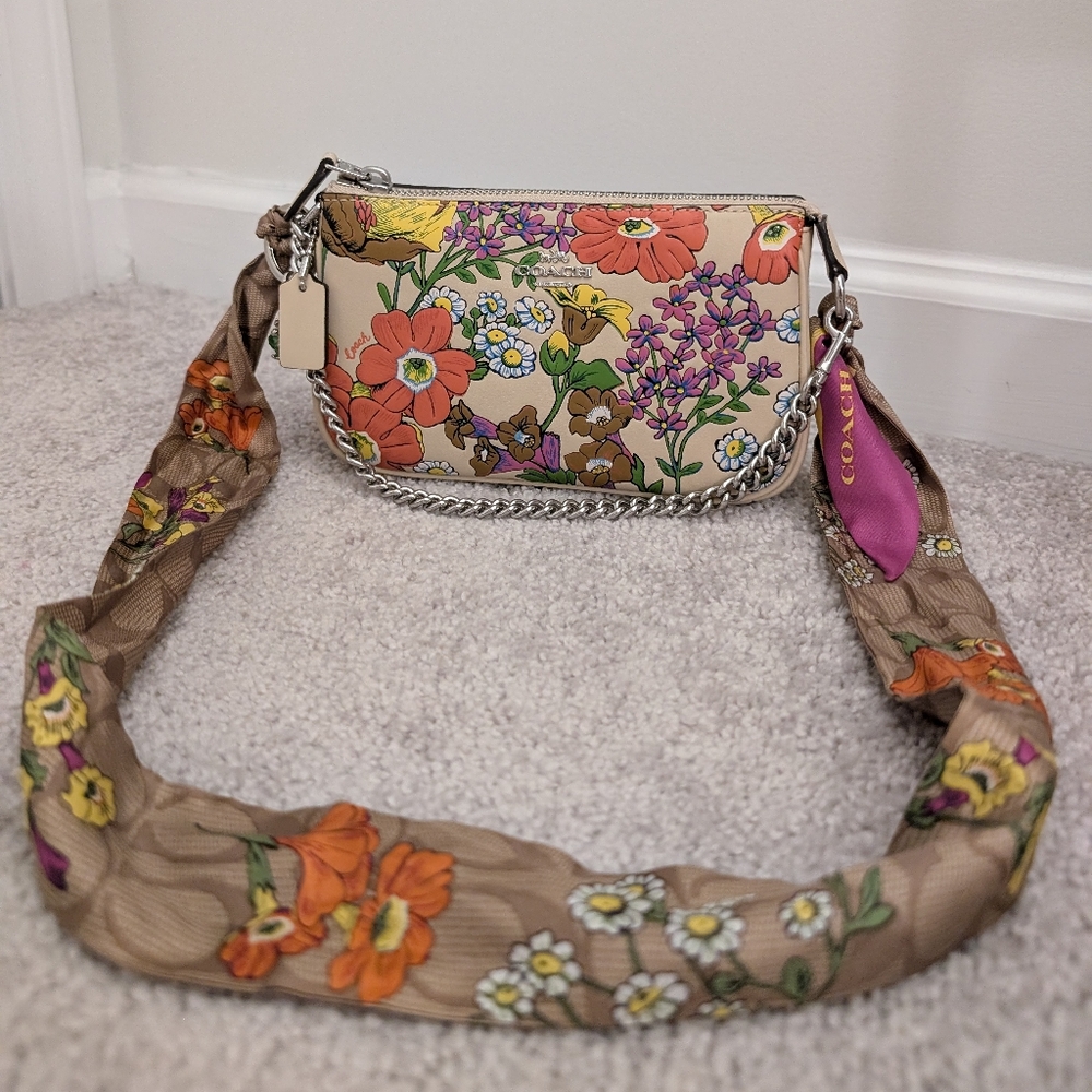 Coach Nolita 19 Floral Bag with Matching Scarf and Frog Prince Keychain
